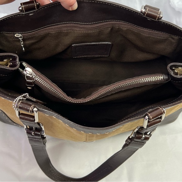 Coach Hamptons Madison Leather Suede Carryall Satchel Handbag Brown Tan - Picture 13 of 14